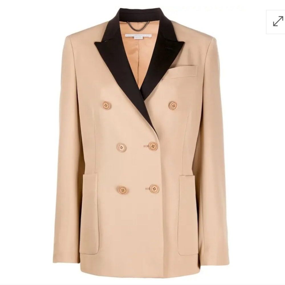 Stella McCartney Beige Double-Breasted Blazer with Black Lapel